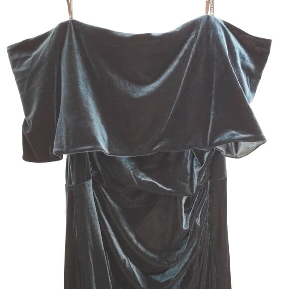 Vince Camuto Off-The-Shoulder Green Velvet Cocktail Dress Size 14 Elegant Evenin - Picture 6 of 16